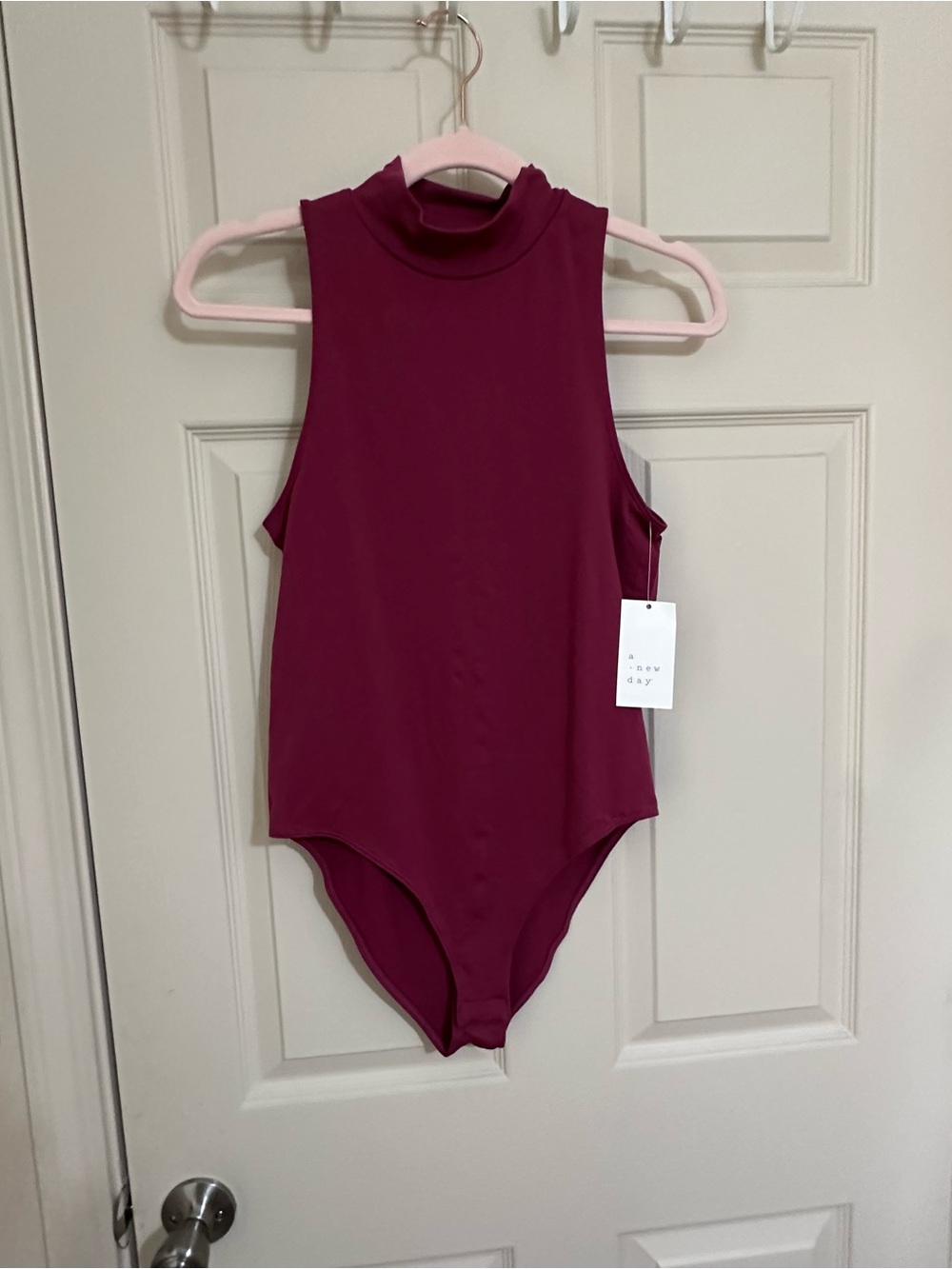 a new day Sleeveless Mock Neck One-Piece Bodysuit in Berry Plum